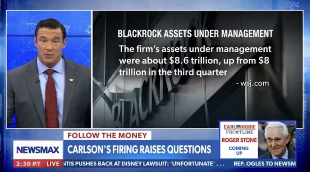 WATCH: Newsmax Host Suggests BlackRock Could Be Behind Tucker's Ousting