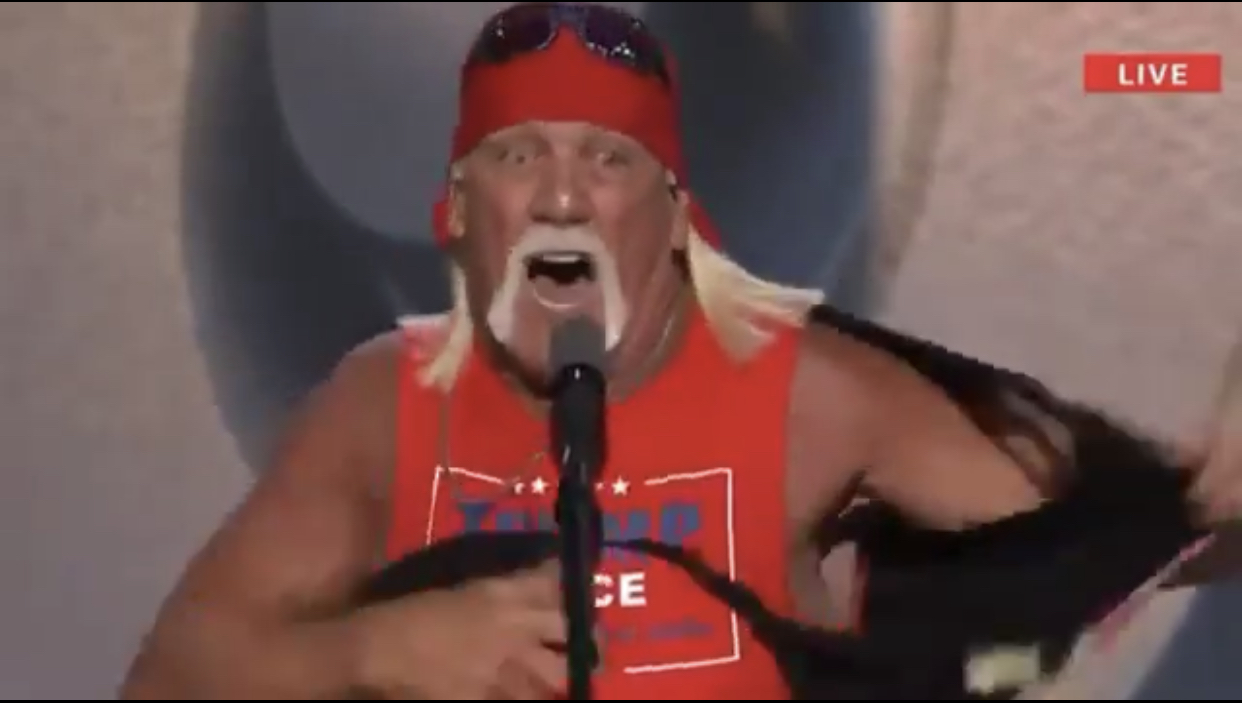 'Crowd Erupts As Hulk Hogan 'Hulks Up' On Stage During Epic RNC Speech
