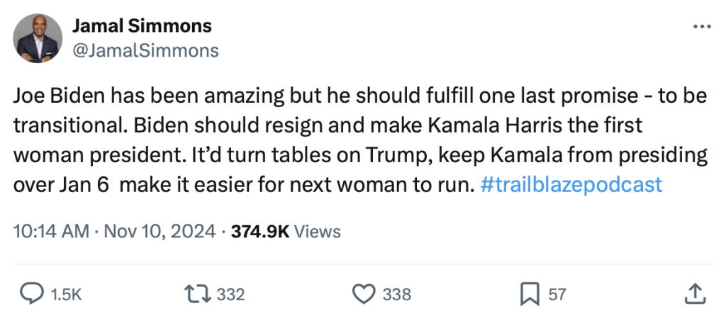 Harris Staffer Calls On Biden To Resign So Kamala Can Be President For A Few Weeks