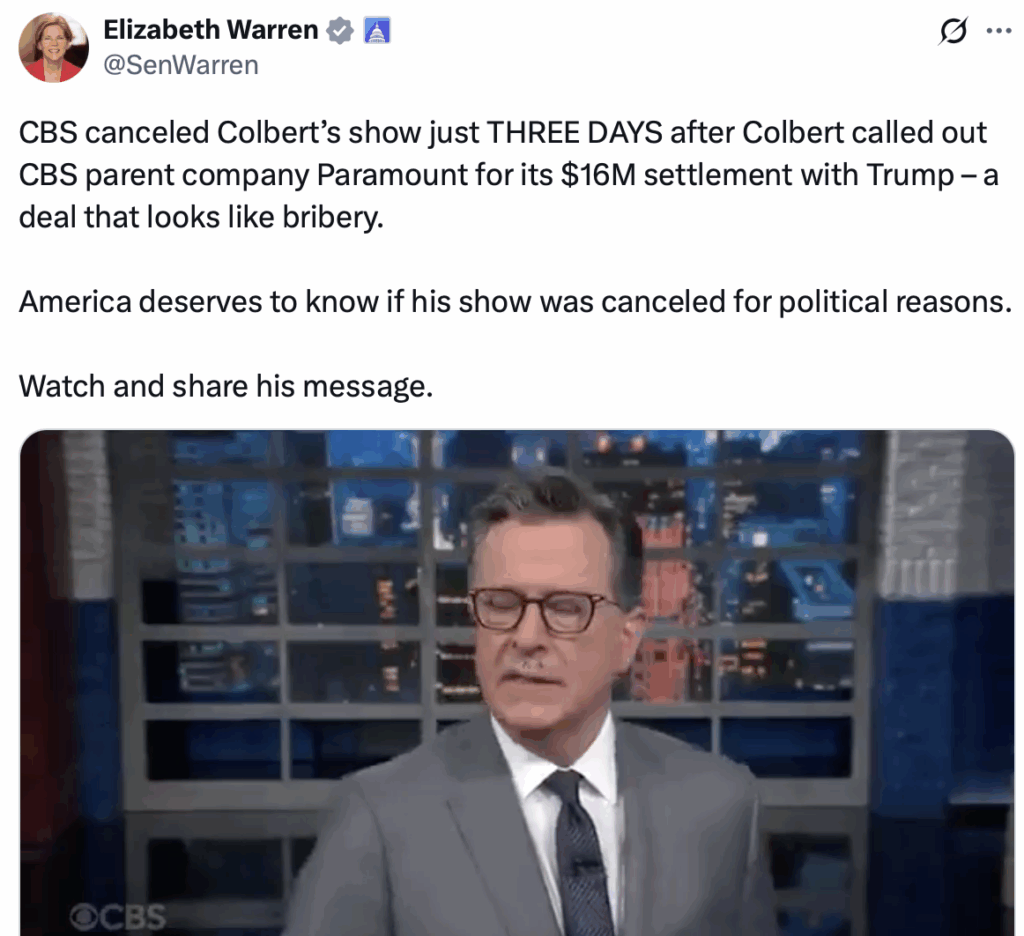 Democrats Melt Down Over Colbert Show’s Cancellation: ‘Looks Like Bribery’